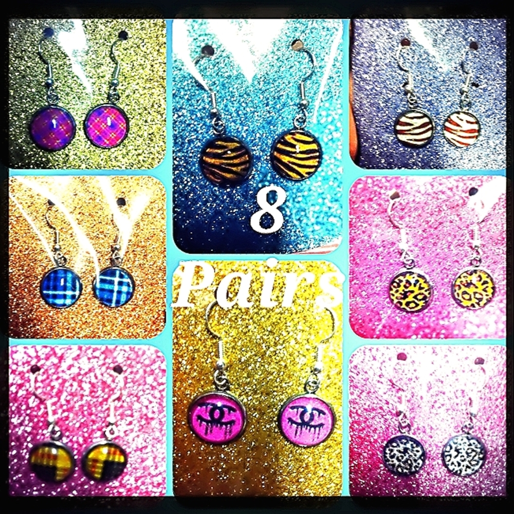 Sterling Silver French Hook Earrings, Bundle of 8 Trendy Patterns, Animal Print